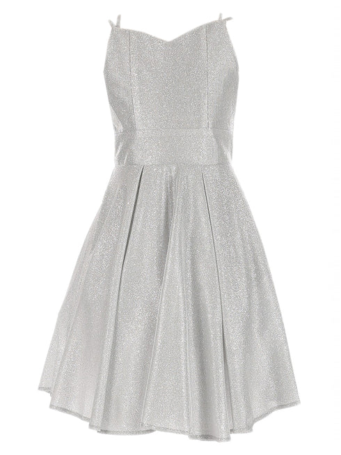 Little Girls Silver Glitter Metallic Double Strap Flower Girl Dress 4-6 - SophiasStyle.com
